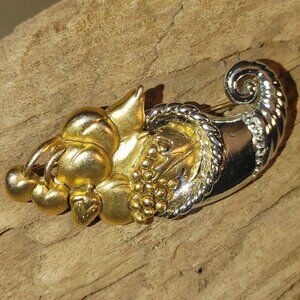 Brooch Pin Vintage Danecraft Cornucopia Gold Silver Toned Collectible Costume